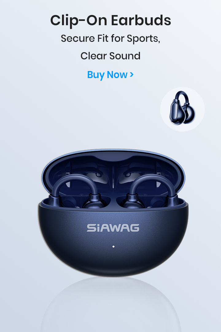 Siawag Clip-On Earbuds - Secure sports fit with crystal clear sound. Never fall out during workouts. Buy now!