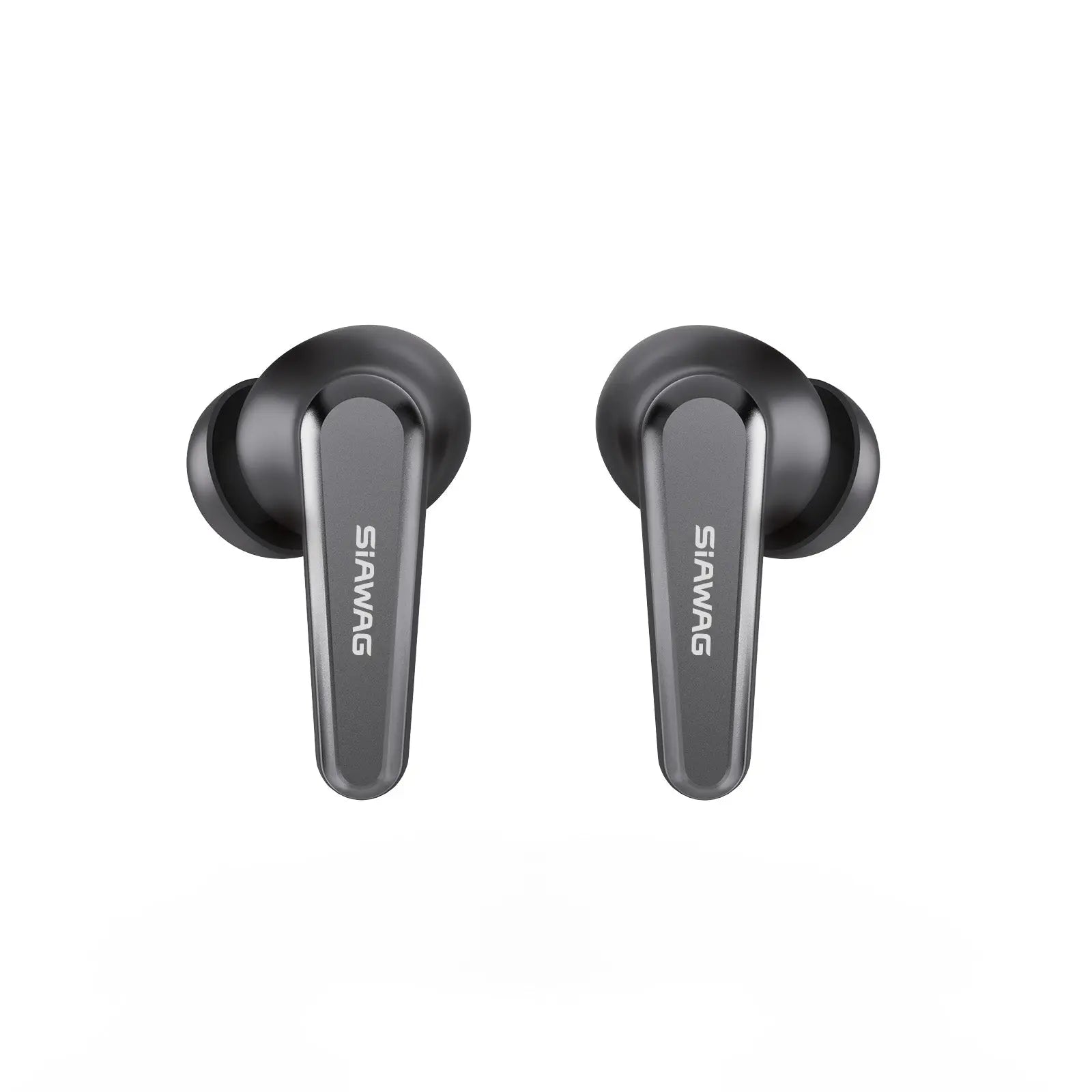 Side view of Siawag BTW108 black wireless earbud on white background