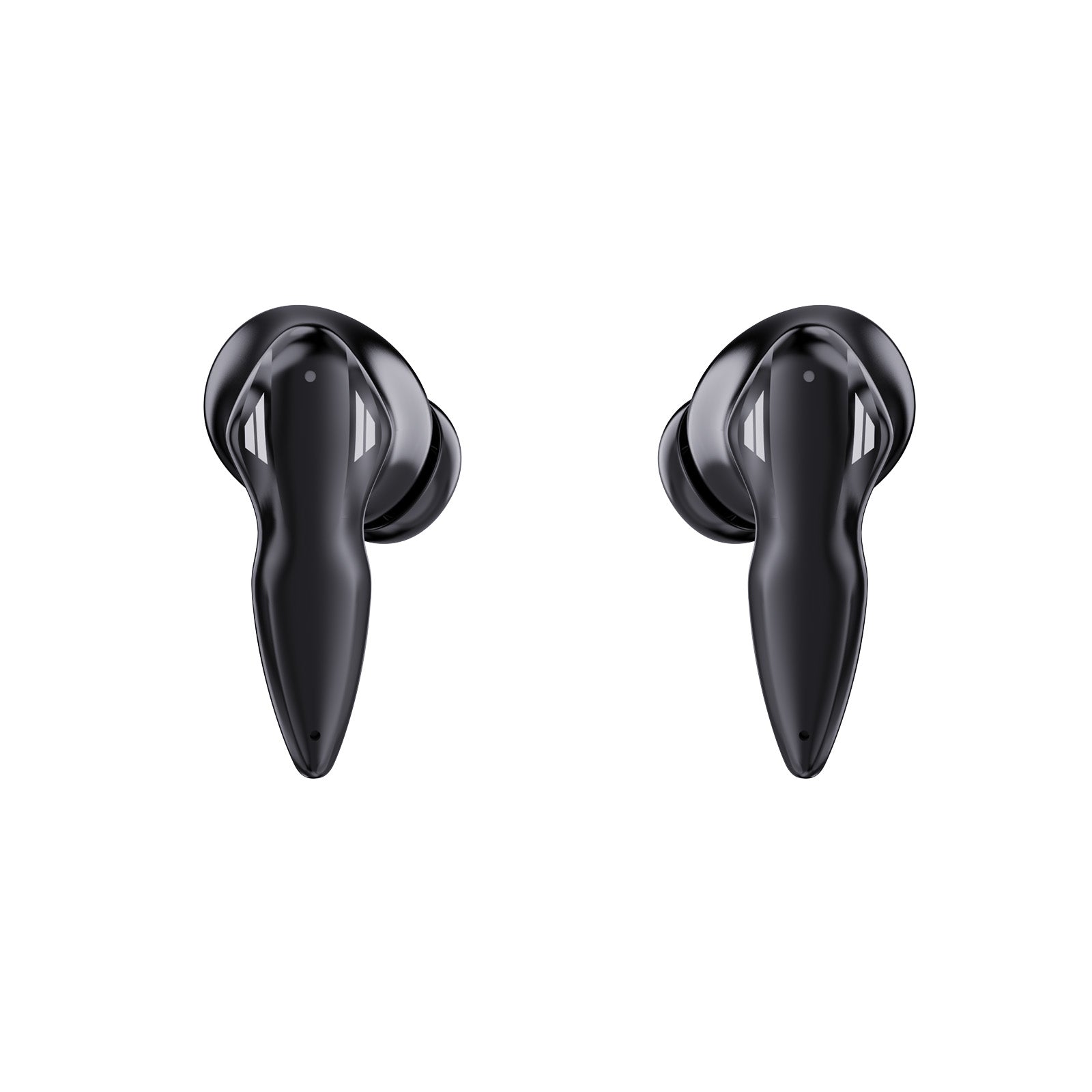 Side view of Siawag BTW46 black gaming earbuds with LED lights, showing the opposite angle on white background