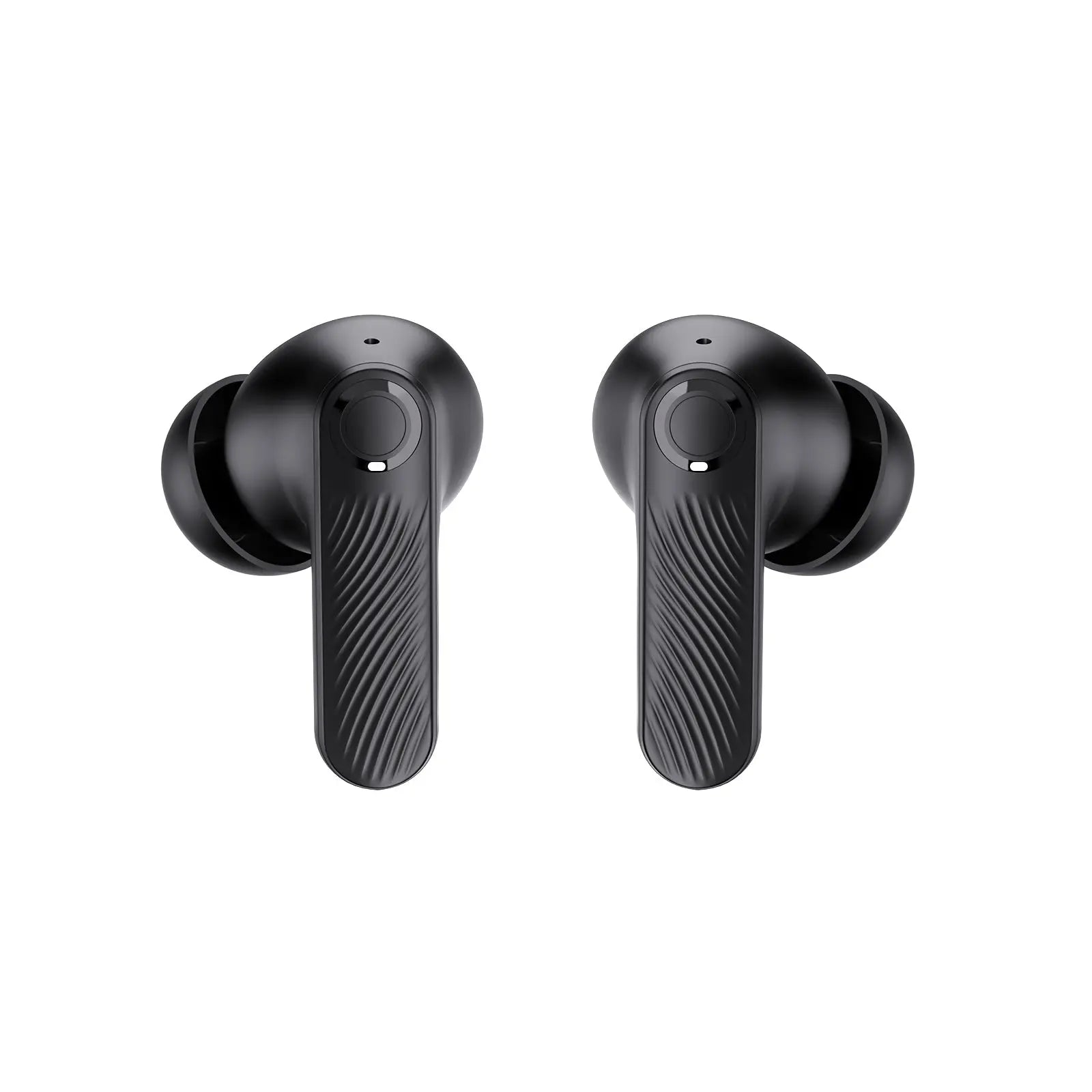 Siawag BTW73 black wireless earbuds beside closed charging case, showcasing minimalist style and portable design.