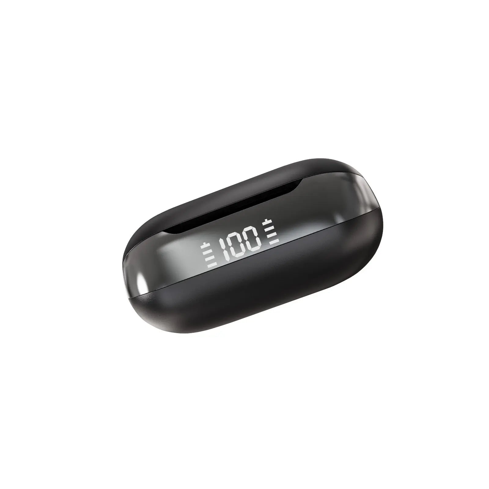 Siawag BTW78 black wireless earbuds in open charging case, featuring a display screen showing battery status and sleek design.