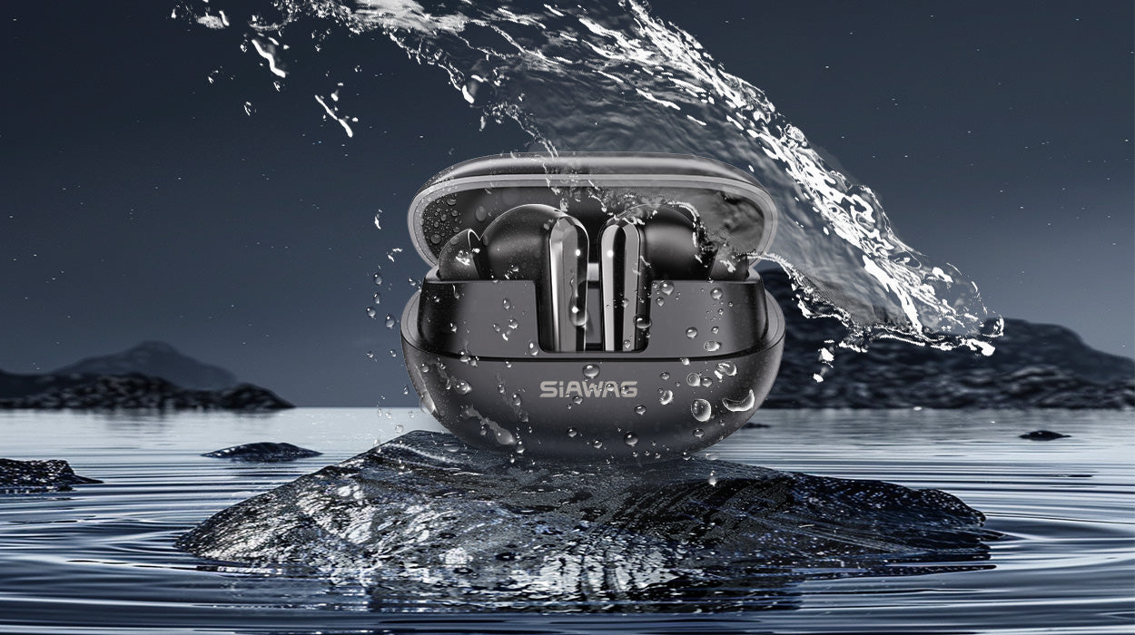 Waterproof device with 'SIAWAG' branding being submerged in water.