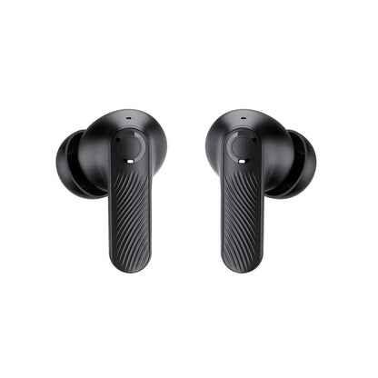 Siawag BTW73 black wireless earbuds beside closed charging case, showcasing minimalist style and portable design.