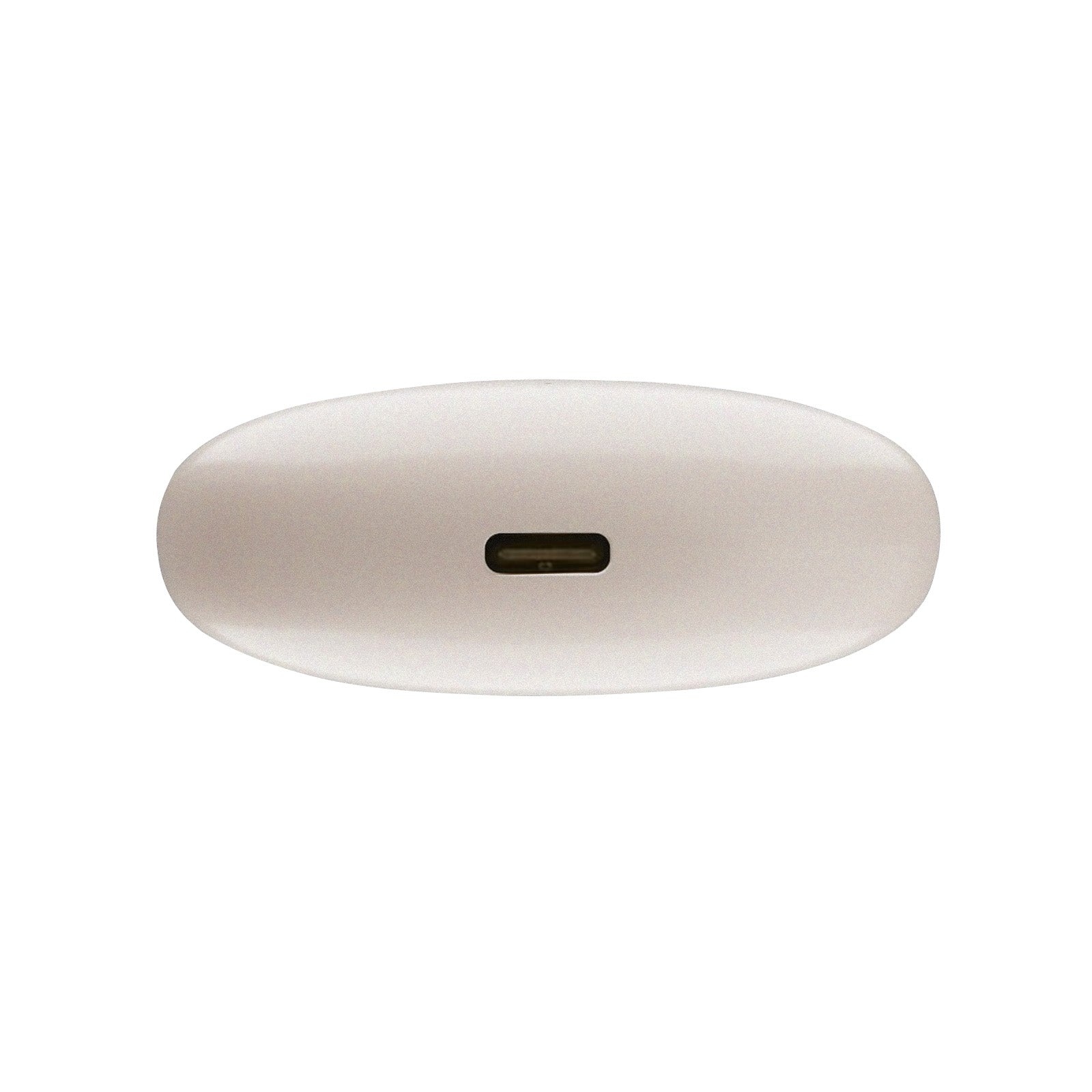 Side view of Siawag Clip01 lightweight ENC earbuds in beige with charging case on white background