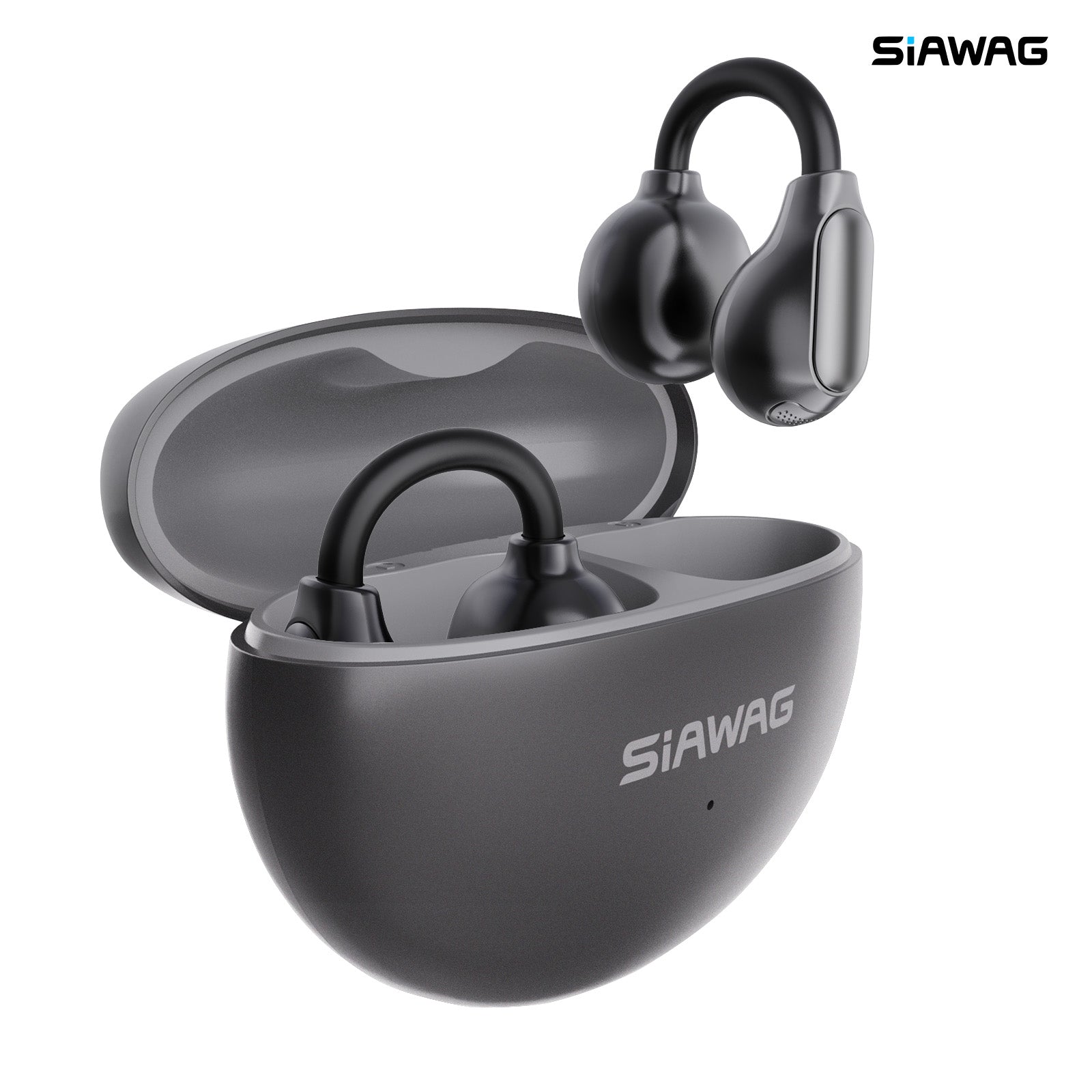 Siawag Clip01 lightweight ENC earbuds in black displayed on white background